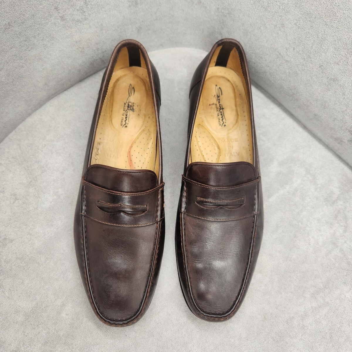 Santoni Dress Loafers 13D Dark Brown Leather Penny Luxury  display picture 1
