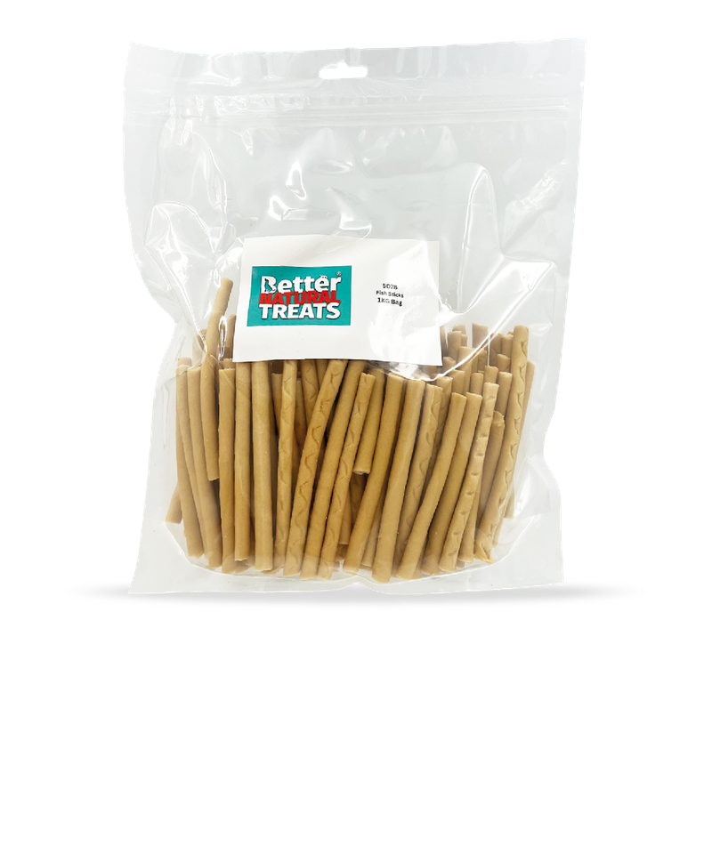 BETTER NATURAL TREATS HIGH PROTEIN LOW FAT FISH STICKS DOG TREATS 1KG BULK BAG