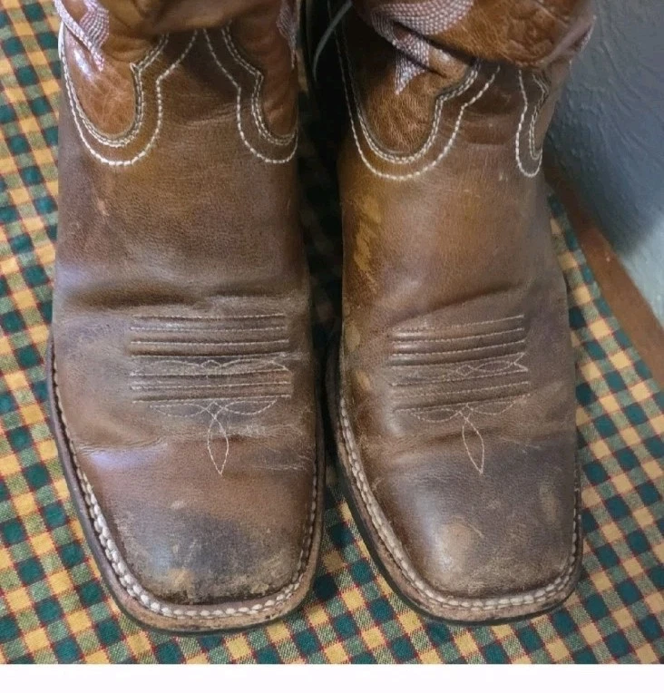 Botas vaqueras informales Ariat Western para mujer talla 9,5B cuero marrón punta cuadrada Foto 3 de 4