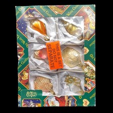 2019 Old World Christmas Glass Ornaments, Set of 6, Seashells / Beach Theme NOS