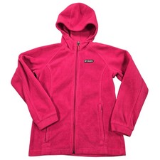 Columbia Fleece Jacket Girls Large Pink Hooded Full Zip Outdoor Warm Soft
