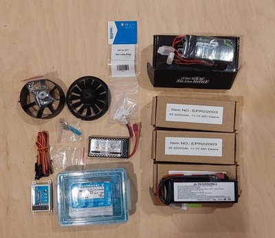 Freewing RC Parts Lot E51 Controller, 64mm Fan, LiPo, CellMeter 8