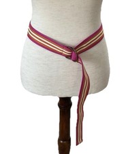 J Crew Womens Double D Ring Ribbon Belt Pink White Striped S M 39.5 In 1.5 In W