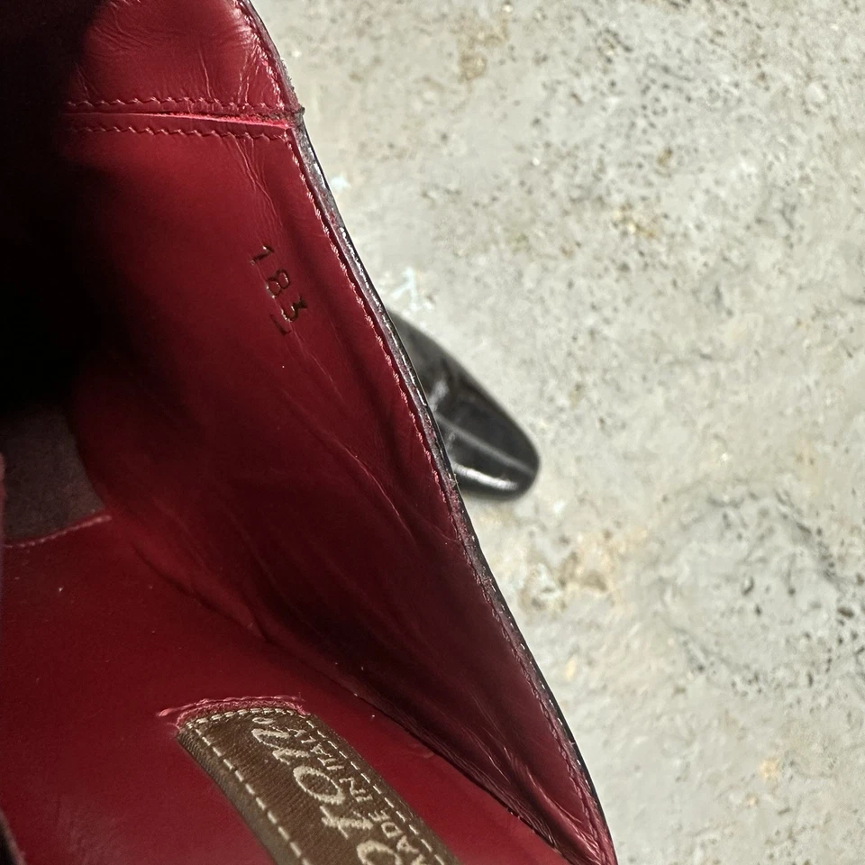 Mules de cuña con cremallera de cuero italiano Brighton vintage - charol negro, talla 9,5 Foto 3 de 4