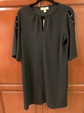 Michael Kors Women's Medium Black Slip On Dress See Thru Shoulder Sleeves NWT