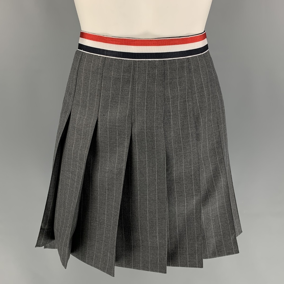 THOM BROWNE Size Gray Charcoal Wool Pleated Flannel Mini Skirt