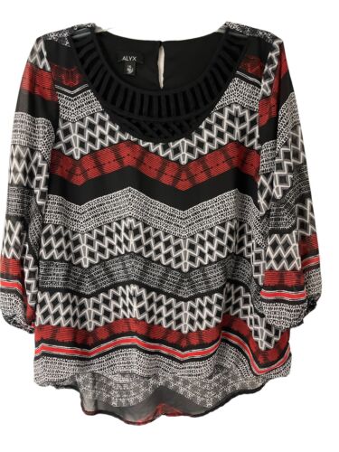 ALYX Top Womens XL Black Red Patterned 3/4 Sleeve… - image 1