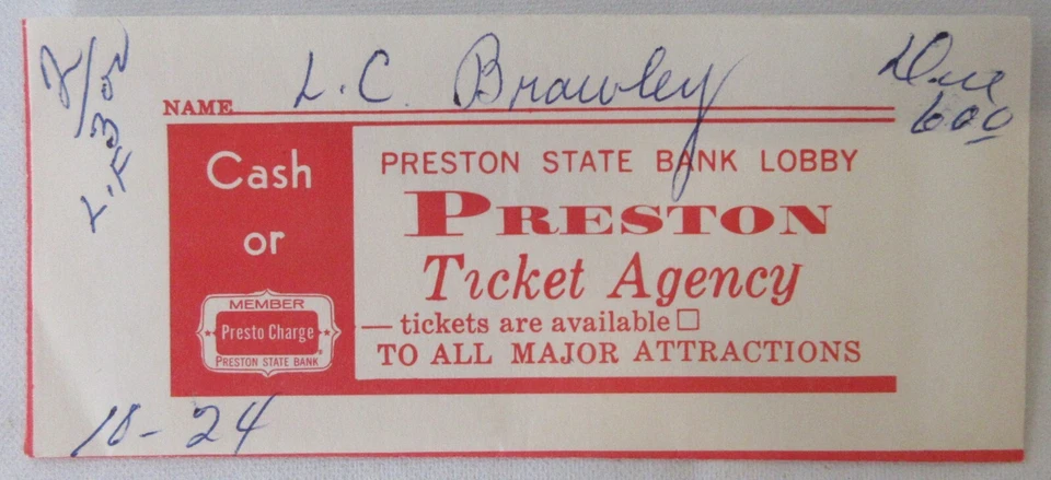 Preston State Bank Mantovani Ticket Stub McFarlin Auditorium Lower Floor 1966 - Image 2 of 4