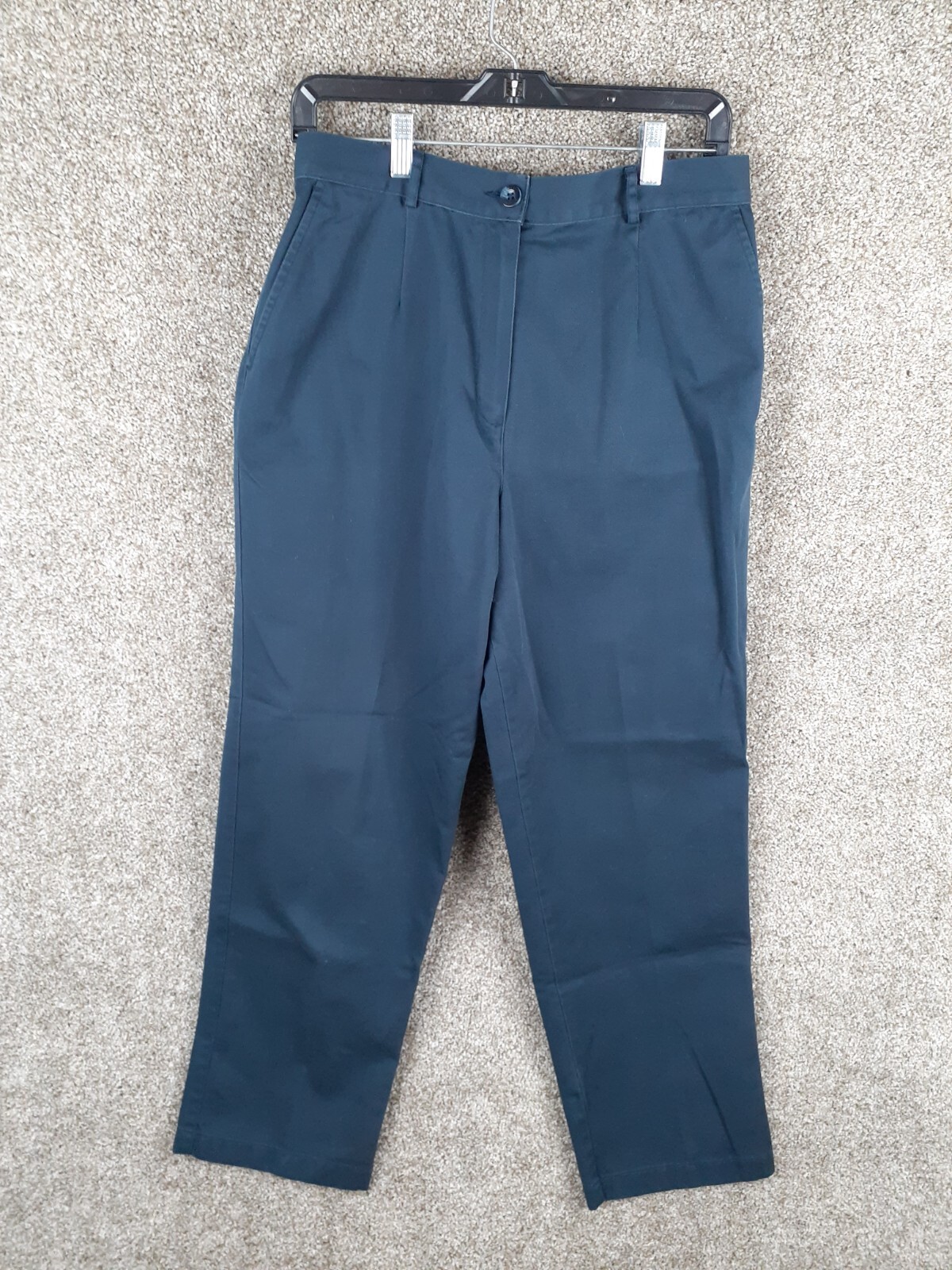 L.L.Bean Womens Original Fit Pleat Pant High Rise Tapered Cotton 14 Regular Blue