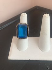 VINTAGE 925 STERLING SILVER LARGE BLUE ICE TOPAZ COCKTAIL RING SZ. 7.75