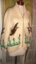 AMAZING VINTAGE MARY MAXIM STYLE THICK WOOL KNIT COWICHAN UNISEX SWEATER JACKET