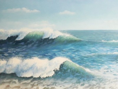 Waves Painting Original Tranquil Ocean View Seascape Art Coastal