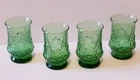 VINTAGE ANCHOR HOCKING GREEN RAIN FLOWER LIDO MILANO JUICE GLASS 4 INCHES TALL