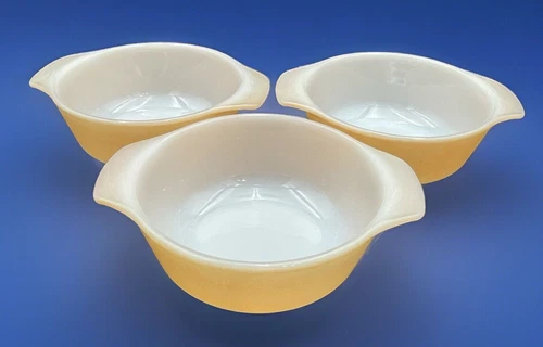 3 Peach Luster Bowls Fire King Handled Soup Cereal Berry Vintage Anchor Hocking