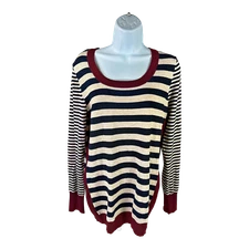 NEW Olive and Oak Women’s Blue/Ivory Striped Pullover Shirt - L
