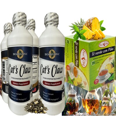 2 CATS CLAW bark herb LIQUID EXTRACT inflammation support  Total 16oz +free tea