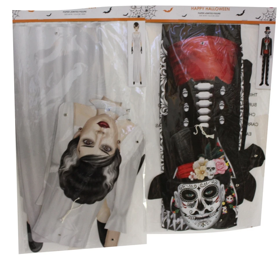 Juego de 2, 60" DOD Novio y Novia Papel Recortado Articulado Calavera de Azúcar Casa Embrujada Foto 3 de 3