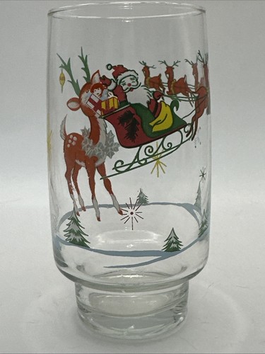 Vintage Coca-Cola Christmas Glass Rudolph The Red Nose Reindeer & Santa 16 oz - Picture 3 of 8