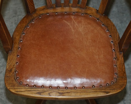 ANTIQUE CIRCA 1900 EDWARDIAN DIRECTORS OFFICE CAPTAINS ARMCHAIR BROWN LEATHER - Picture 8 of 12