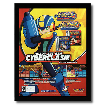 Mega Man Battle Network 4 Red Sun/Blue Moon Framed Print Ad/Poster Official Art