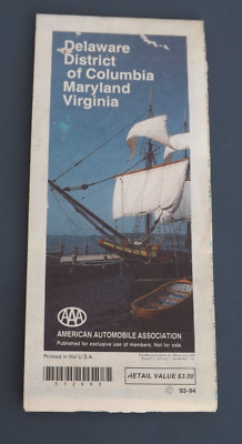 AAA ROAD MAP - DELAWARE, DISTRICT OF COLUMBIA, MARYLAND, VIRGINIA 1993-94  #2