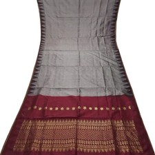 Vintage Gray Sarees 100 Pure Silk Handwoven South Indian Sari 5YD Craft Fabric