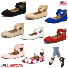 Women's Ballet Flats Elastic Ankle Strap Comfortable Slip On Dress Flat Shoes