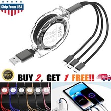 Retractable Fast Charging Cord 3 in 1 For IOS/Type C/Micro USB Charger Cables US