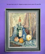 Aage Lundgreen (1886) Impressionist Oil Painting – Wine & Fruit Still Life– COA