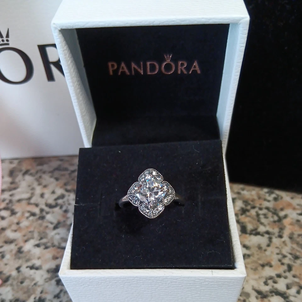 Genuine Pandora Retired Rare Crystalized Floral Fancy Ring S925 ALE Size 50 VGC  - Image 2 of 4
