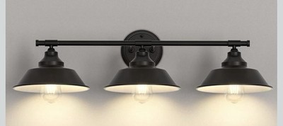 Farmhouse Rustic Vintage 3-Lights Vanity Wall Sconce Lighting, Metal Matte Black