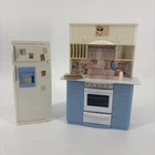 Barbie 1998 So Real So Now Kitchen Stove Counter And Refrigerator Blue/White