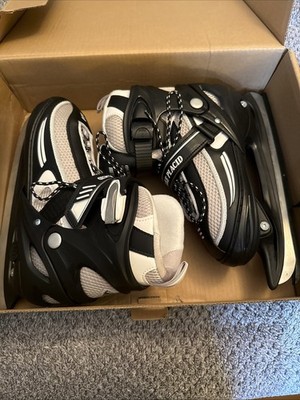 Ice Skates Adjustable Lake Placid Summit Boys Black White Large 5-8 Black White