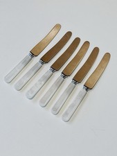 Set of 6 Vintage Sheffield Steel Lucite/Faux Mother of Pearl 7" Butter Knives