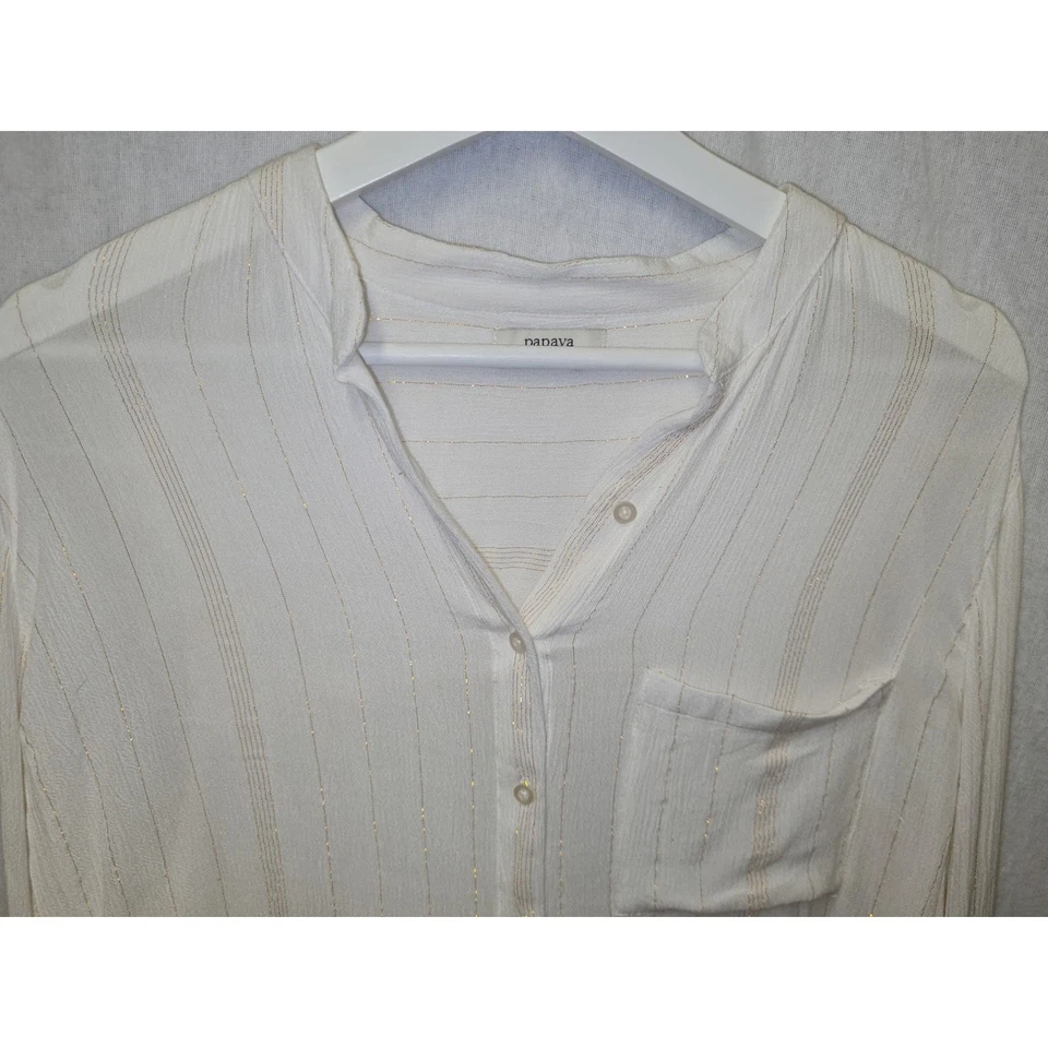 Matalan size 12 beige gold stripe cheesecloth shirt womens - Image 2 of 4