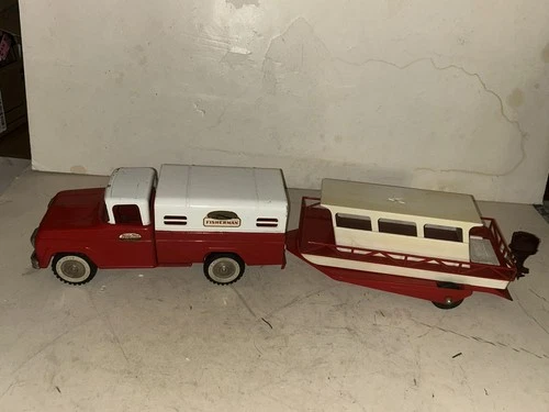 Vintage Original Tonka Toy Fisherman Ford Pick Up Truck Trailer & House Boat