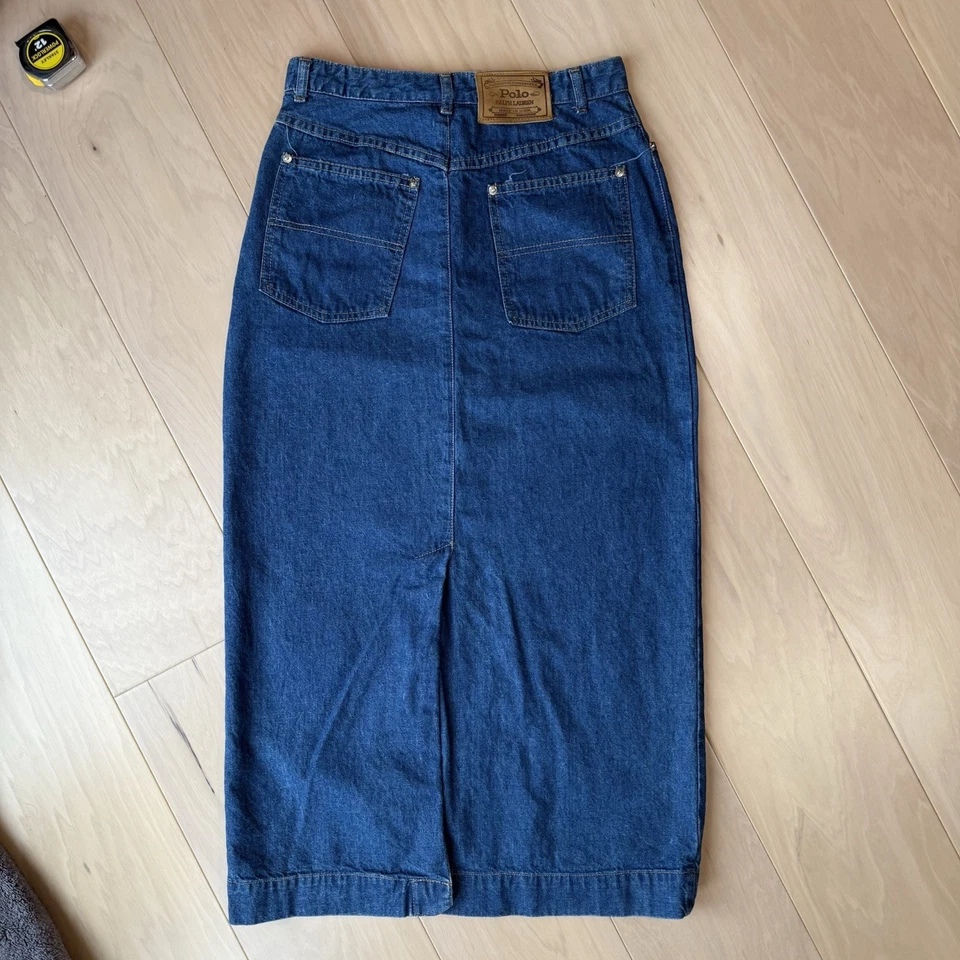 Falda vaquera vintage Polo Ralph Lauren para mujer 8 azul maxi años 90 hecha en EE. UU. Foto 2 de 4