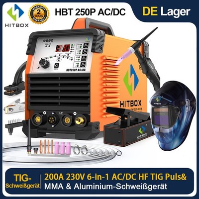 HITBOX AC/DC WIG Puls Schweißgerät 230V 6in1 Aluminium 200A WIG MMA mit Fußpedal