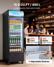 Commercial Display Refrigerator 15.9 Cu Ft Glass Door Beverage Cooler LED