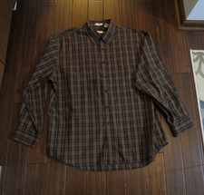 Van Heusen No Wrinkle XL 17-17/5 Button Down Long Sleeve Shirt Plaid Browns