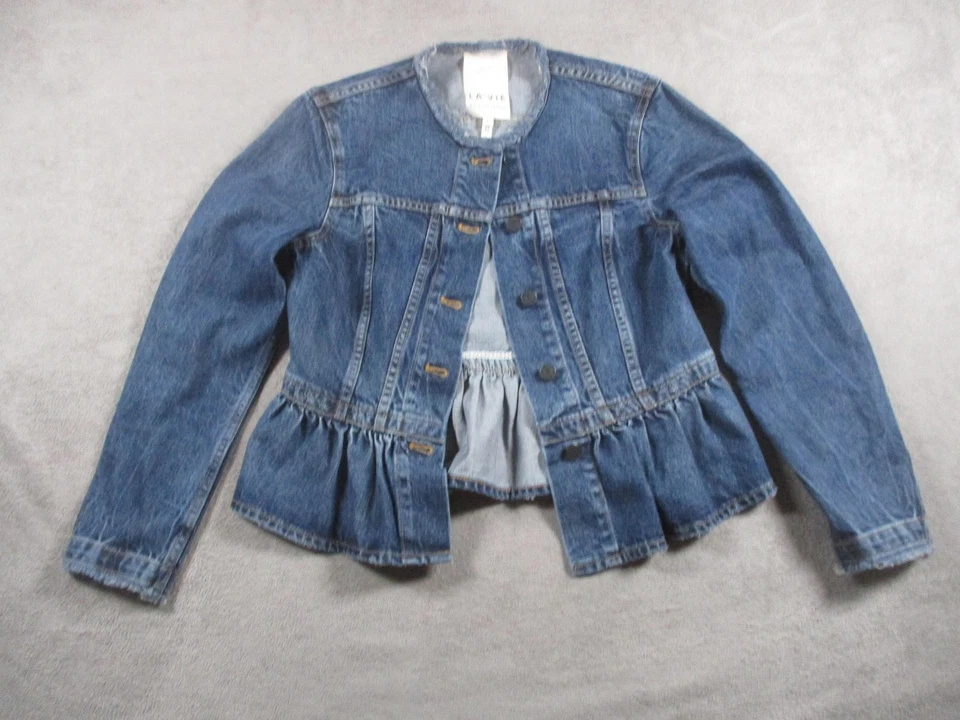 La Vie Rebecca Taylor Jacket Womens Medium Blue Denim Peplum Button Up Casual - Image 3 of 4