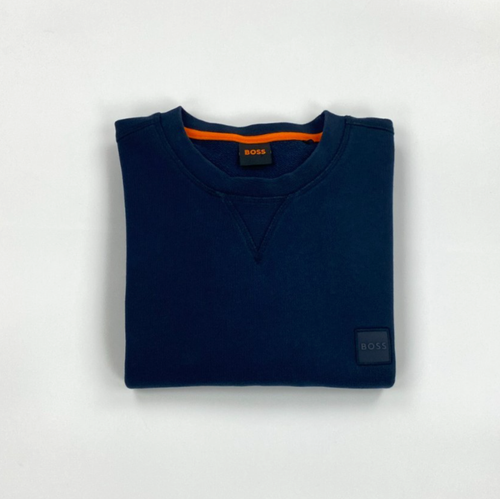 Sweat-shirt homme bleu marine Boss petit S col rond logo Westart coton C - Photo 1/11