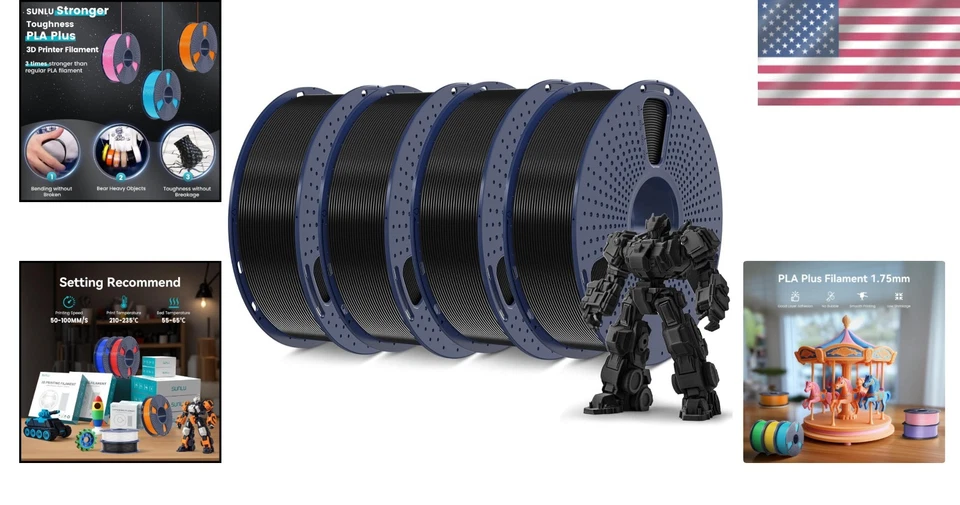 Quality Black PLA+ Filament 1.75mm - 4KG (4 Spools) - Image 2 of 4