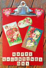 Vintage Valentine?s Day Decor Up-Cycled Clipboard/Scabble Tiles Unique