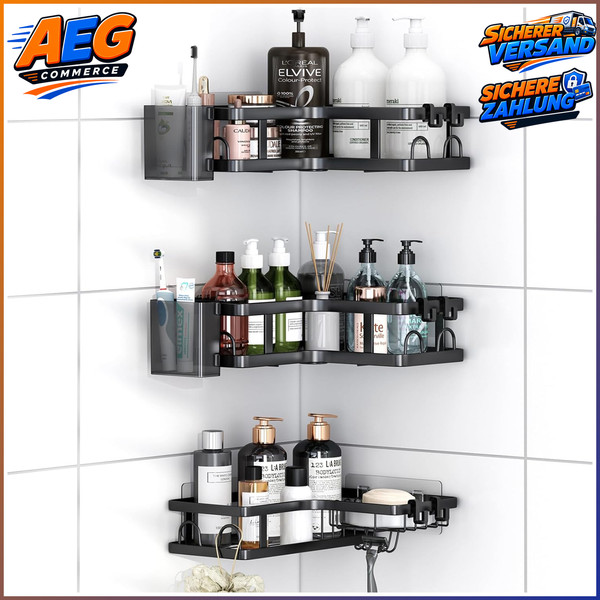 Duschablage Ohne Bohren 3 StüCk Badezimmer Organizer Shampoo Halterung Dusche-image