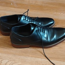 Van Heusen Black Leather Oxford Lace-Up Square Toe Men's Dress Shoes