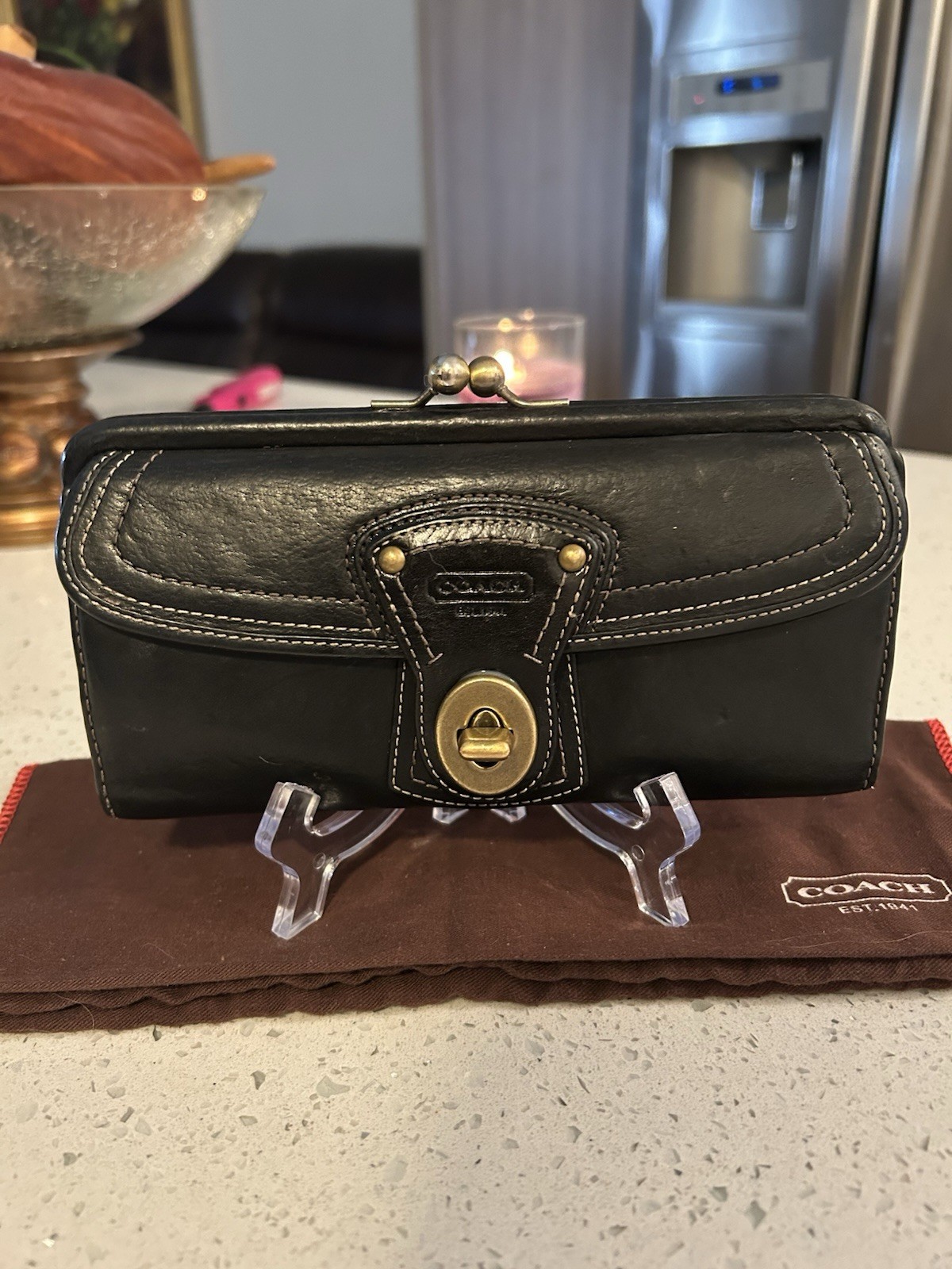 COACH Legacy Y2K65th Anniversary Signature Kisslock Black Leather Wallet Clutch