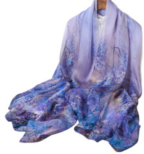 100 Silk Scarf Women neckerchief large Shawl Wrap Floral purple blue HD118-10