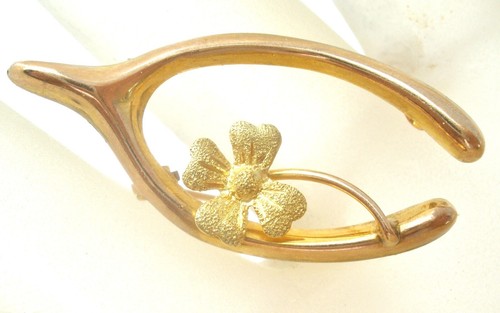 Ostby & Barton Wishbone Pin 10K Gold 4 Leaf Clover OB Brooch Lucky Edwardian - Picture 7 of 8