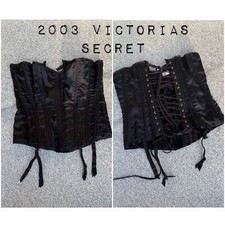 VINTAGE 2003 VICTORIAS SECRET CORSET BLACK SATIN WHIMSIGOTH MEDIUM